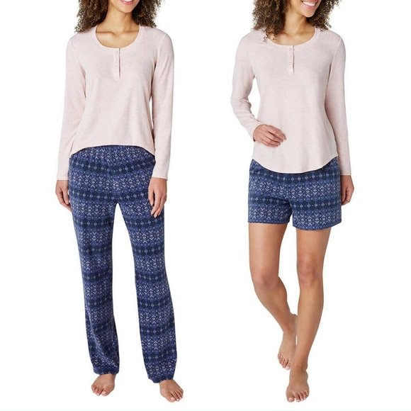 Eddie Bauer Ladies' 3-Piece Waffle Fleece Pajamas Set Color Pink & Blue Size 3X - Picture 1 of 9